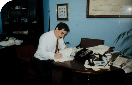  Co-Founder, Board co-Chair, President and CEO Len Schleifer, MD, PhD working in his office.