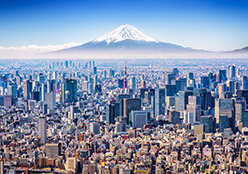 Regeneron location in Tokyo, Japan. Tokyo skyline with Mount Fuji in the distance.